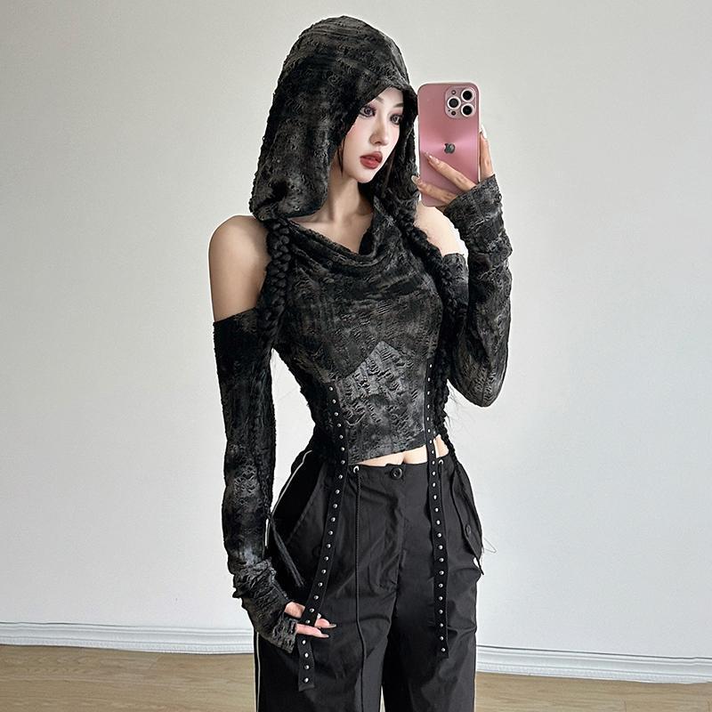 Off Shoulder Hoodie Long Sleev - đánh giá và giá Street Fashion Y2K